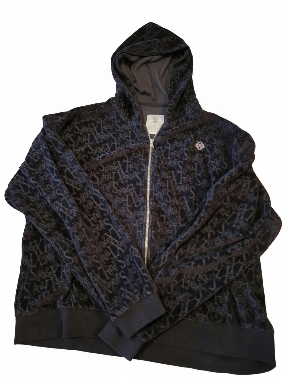 Savage X Fenty Black Logo-Pattern Zip Hoodie Velvet/velour 2X